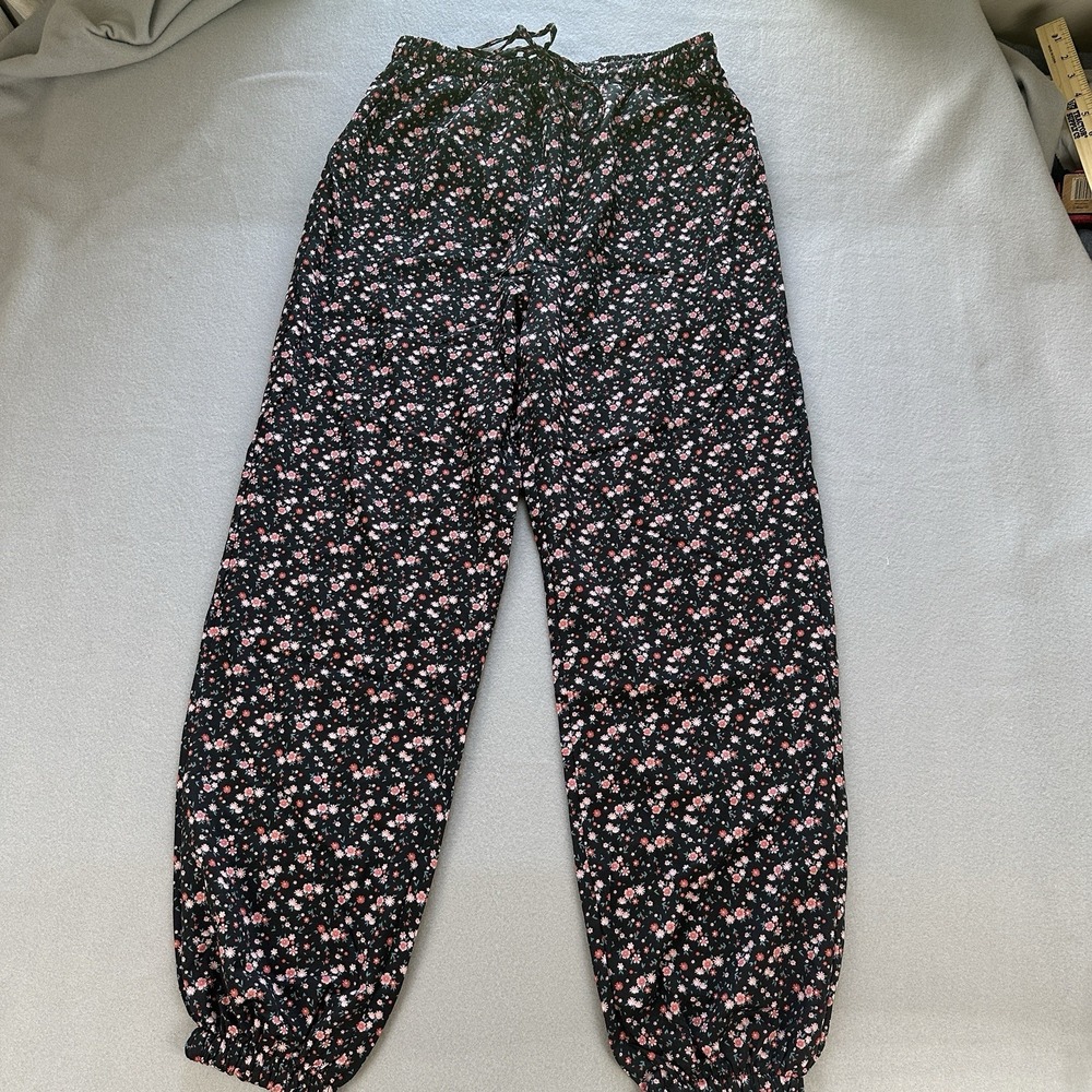 Floral Print Wide Leg Pants Ankle Cuff Or Pj's Women's Size Medium NEW - Picture 10 of 11